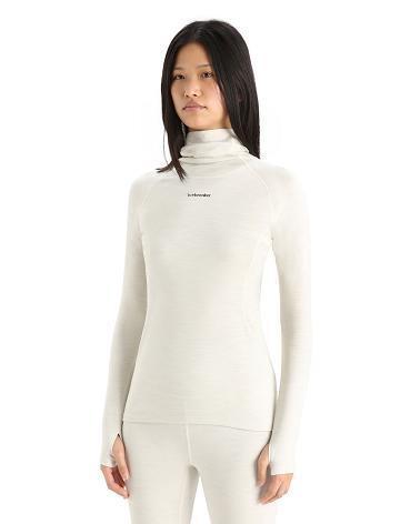 Women's Icebreaker MerinoFine™ Long Sleeve Roll Neck Base Layers Ecru Heather | CA 1052RVDW